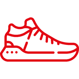 Ein rotes Schuhsymbol auf rotem Hintergrund.