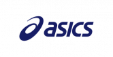 Asics-Logo auf blauem Hintergrund.