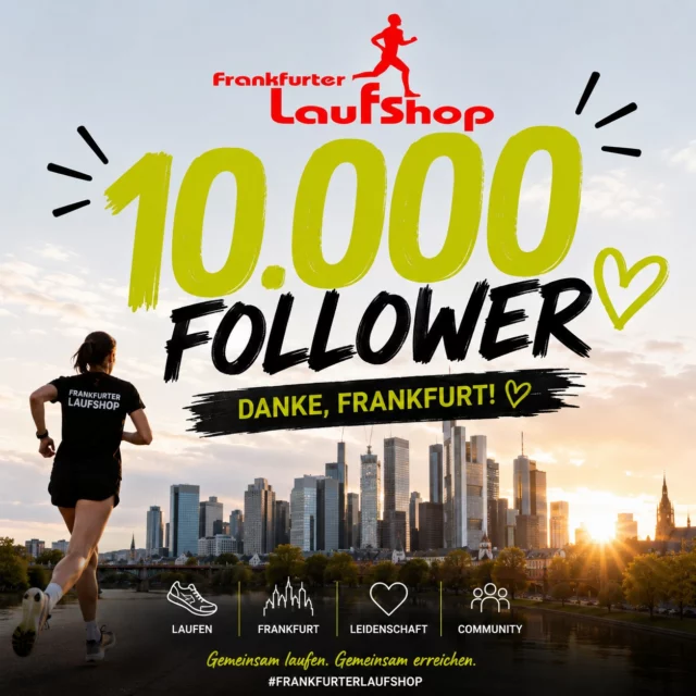 🏃‍♀️🎉 10.000 Follower – Wahnsinn! 🎉🏃‍♂️ und das im 25-Jahre Jubiläumsjahr! 😊
 
Was vor 25 Jahren als Leidenschaft fürs Laufen begann, ist heute eine großartige Community aus Läuferinnen und Läufern geworden. ❤️
 
10.000 Menschen, die unsere Begeisterung für Bewegung, Gesundheit, Laufschuhe, Trainingstipps und die Frankfurter Laufszene teilen – dafür sagen wir einfach:
 
DANKE, FRANKFURT! 🙌
 
Jeder Like, jeder Kommentar, jede Empfehlung und jeder Besuch bei uns im Laden macht den Frankfurter Laufshop zu dem, was er heute ist.
 
Wir freuen uns auf viele weitere gemeinsame Kilometer, Laufevents, Produkttests, Montagslauftreffs und persönliche Laufgeschichten mit euch.
 
🏃 Gemeinsam laufen.
🏙️ Gemeinsam Frankfurt bewegen.
❤️ Gemeinsam wachsen.
 
Auf die nächsten 10.000!
 
#FrankfurterLaufshop #10000Follower #DankeFrankfurt #RunningCommunity #LaufenInFrankfurt

mit Ki
